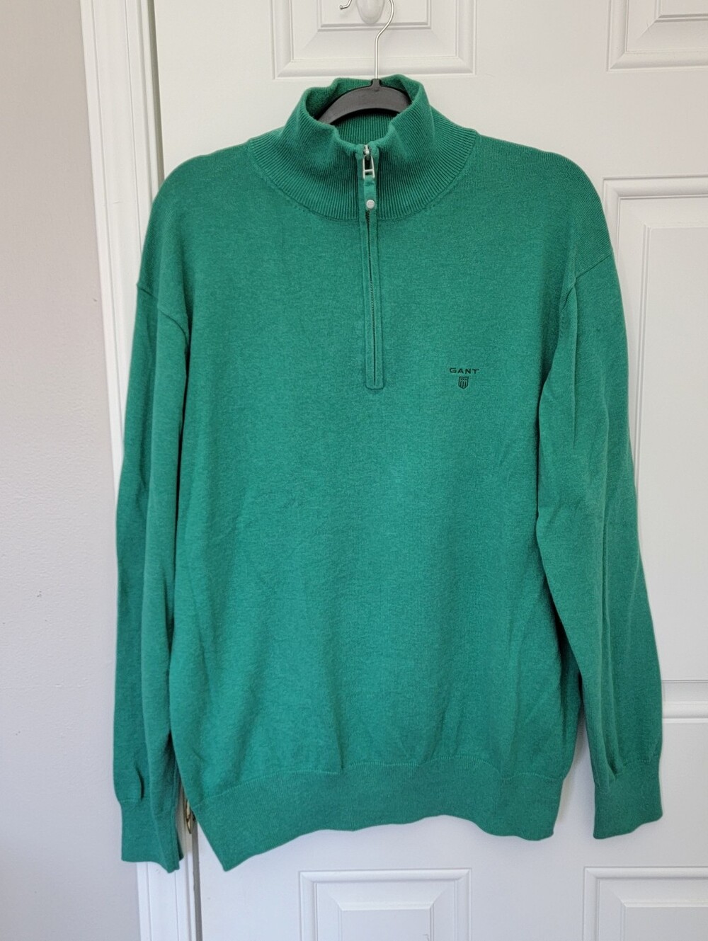 GANT Mens Green Quarter Zip Mock Neck Cotton Knit Pullover Logo Sweater 2XL